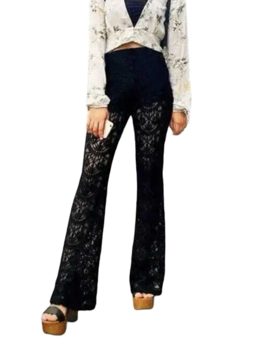 H&M Coachella Lace Bellbottom Black Pants Size XS
